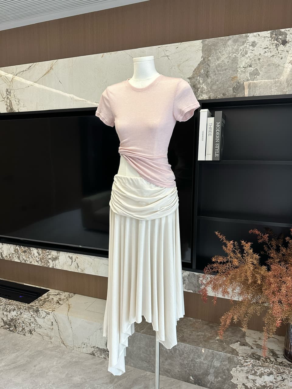 para jie 시 지에 패치 워크 Pleat 라임 라이 경기 서울 슈퍼 도루 센스 슬림해 보이는 한 마디 롱 스커트 여성 불규칙 반신 스커트 상세 이미지 10