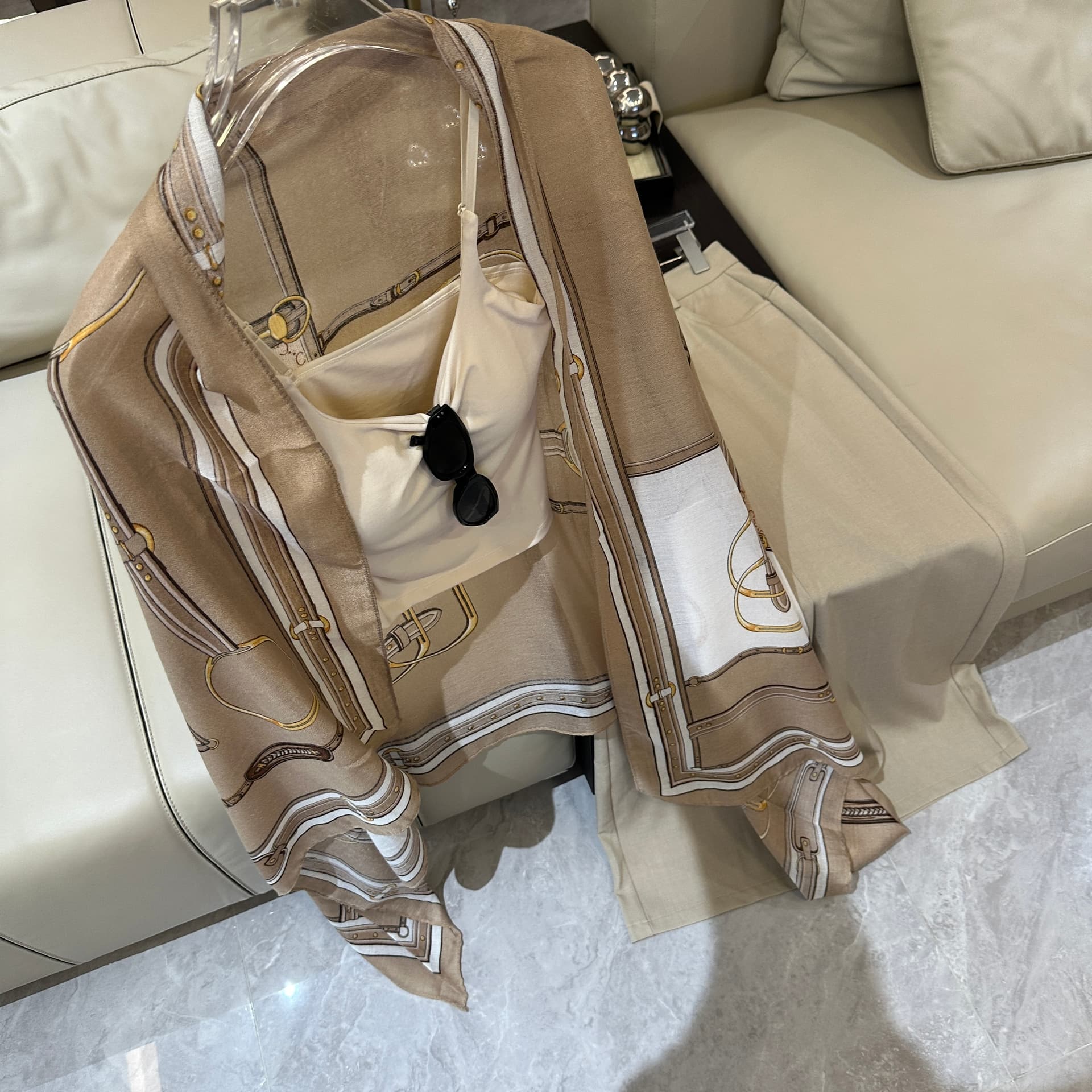 damin 레이디 체인 직사각형 얇은 스타일 거즈 스카프 면 린넨 다용도 롱 코트 거즈 스카프 숄 세트 이미지 3