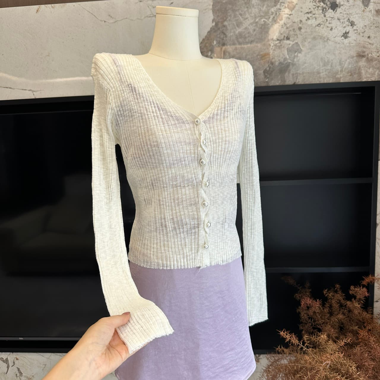 yoli 장 宥 이익 모네 꽃 보라색 헤일로 염색 페이크 레이어드 스트라이프 슬립 허리 수축 슬림해 보이는 품격 맨위 상세 이미지 13