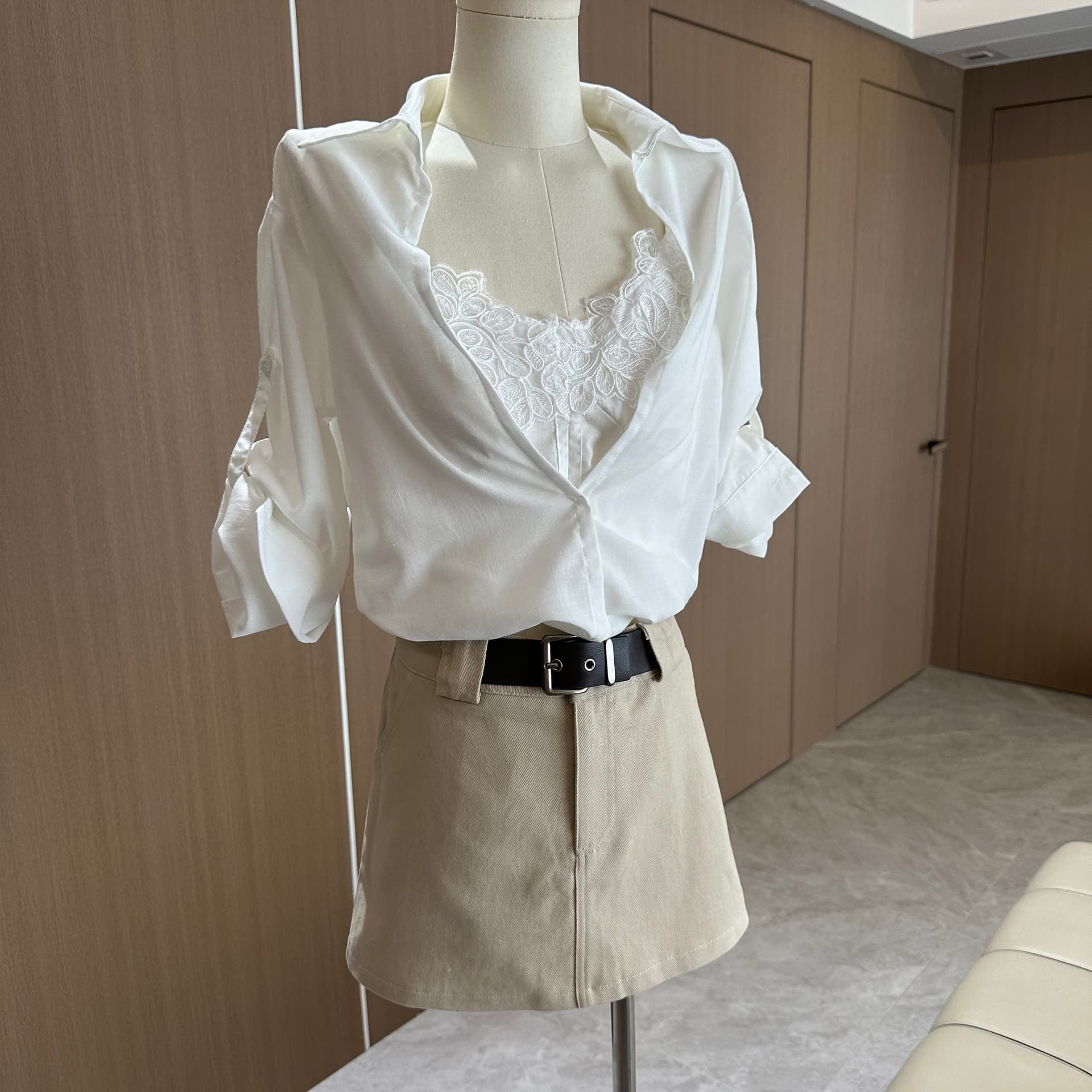 첸 좋은 난 nns 욕망 욕망 끓인 물 라이 경기 서울 아마 페이크 레이어드 레이스 셔츠 캐주얼 와이드 레그 팬츠 상세 이미지 14