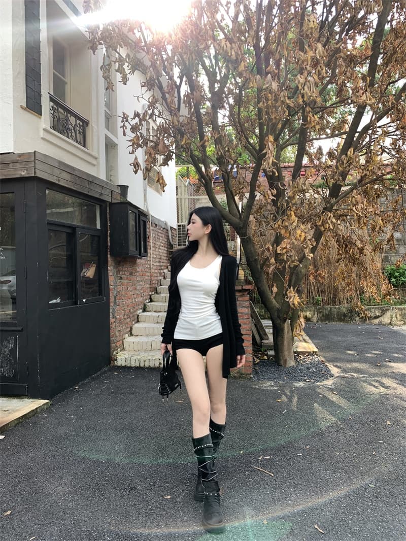 실사 정가 핫걸 종이 사람들 니트 오픈 가디건 품격 느긋한 슬림해 보이는 미니멀리즘 조끼 긴팔 재킷 상세 이미지 6