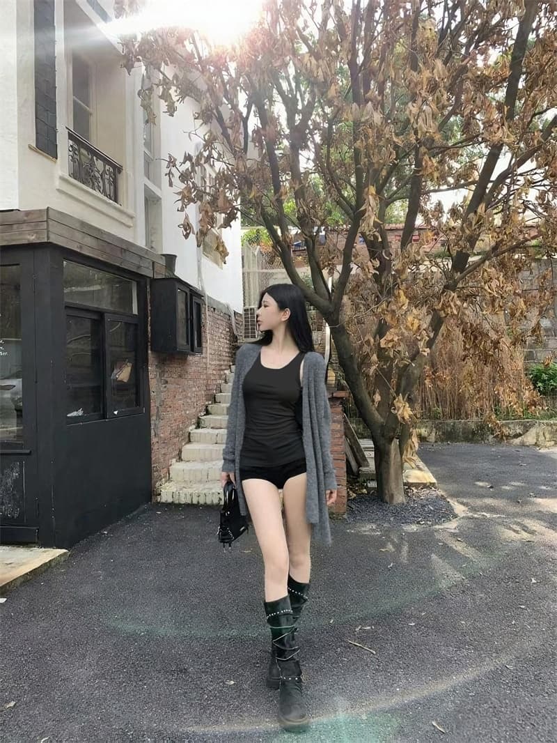 실사 정가 핫걸 종이 사람들 니트 오픈 가디건 품격 느긋한 슬림해 보이는 미니멀리즘 조끼 긴팔 재킷 상세 이미지 13