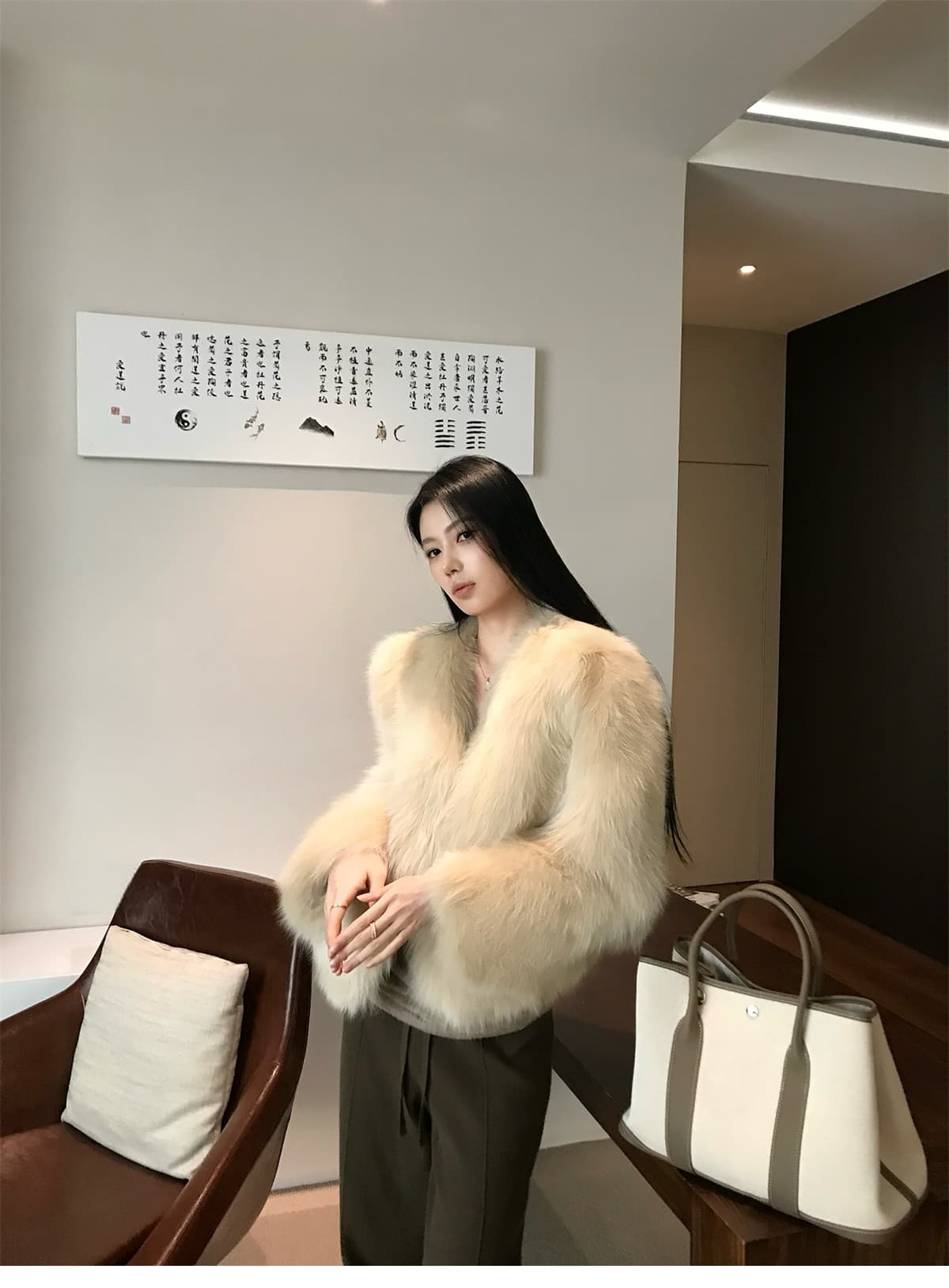 패키지 코어 실 메인 라인 시리즈 3 차원 중간 솔기 압력 라인 하이웨이스트 펌프 로프 두꺼운 도루 센스 스트레이트 와이드 레깅스 바지 상세 이미지 50