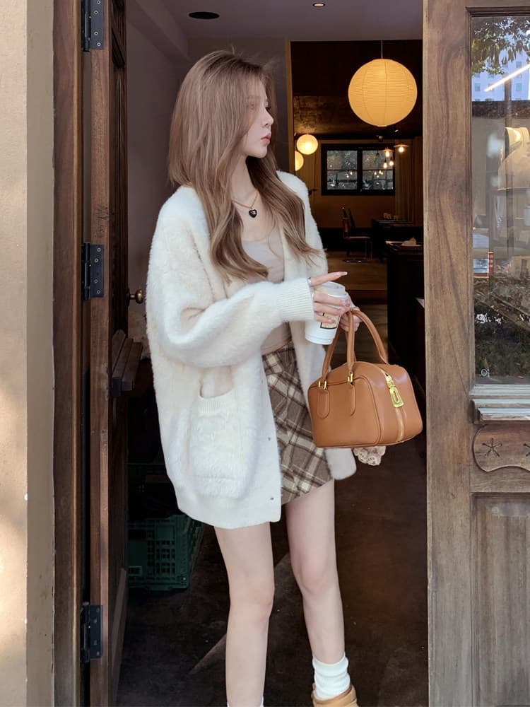 주 대 큰 부드러움 찹쌀 느긋한 밍크 플리스 스웨터 여성 코트 가을 겨울 루즈핏 두꺼운 부드러운 우유 fufu 니트 오픈 가디건 이미지 2