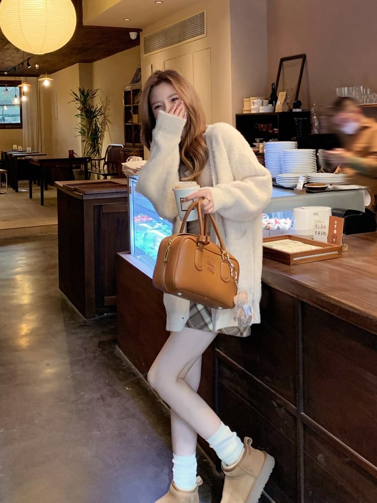 주 대 큰 부드러움 찹쌀 느긋한 밍크 플리스 스웨터 여성 코트 가을 겨울 루즈핏 두꺼운 부드러운 우유 fufu 니트 오픈 가디건 이미지 4
