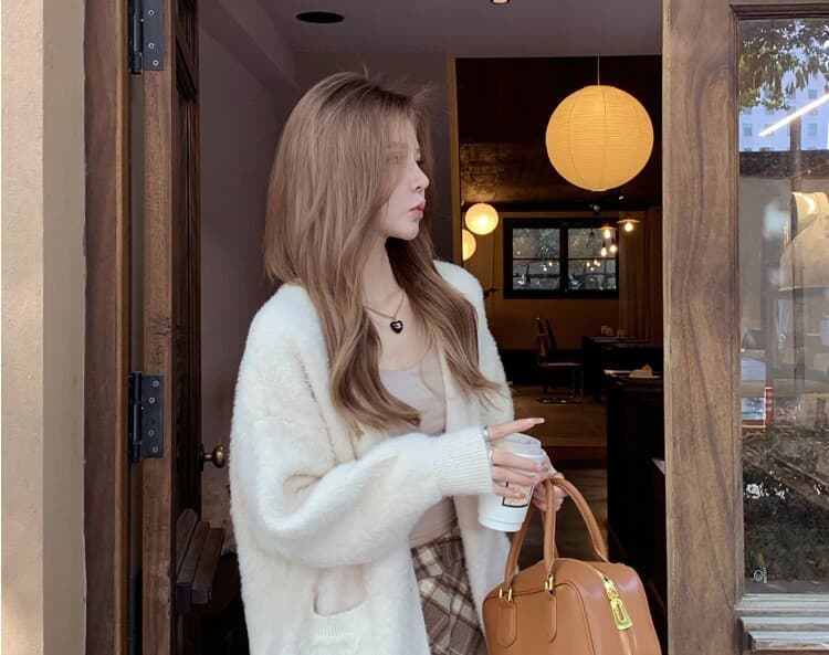 주 대 큰 부드러움 찹쌀 느긋한 밍크 플리스 스웨터 여성 코트 가을 겨울 루즈핏 두꺼운 부드러운 우유 fufu 니트 오픈 가디건 상세 이미지 12