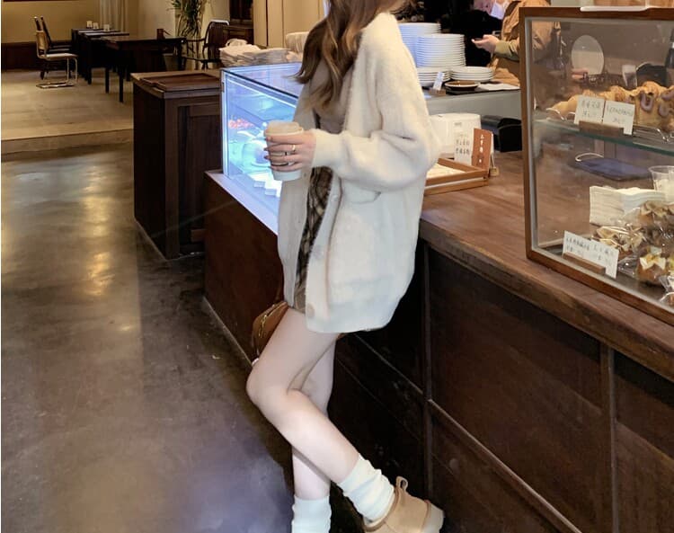 주 대 큰 부드러움 찹쌀 느긋한 밍크 플리스 스웨터 여성 코트 가을 겨울 루즈핏 두꺼운 부드러운 우유 fufu 니트 오픈 가디건 상세 이미지 24