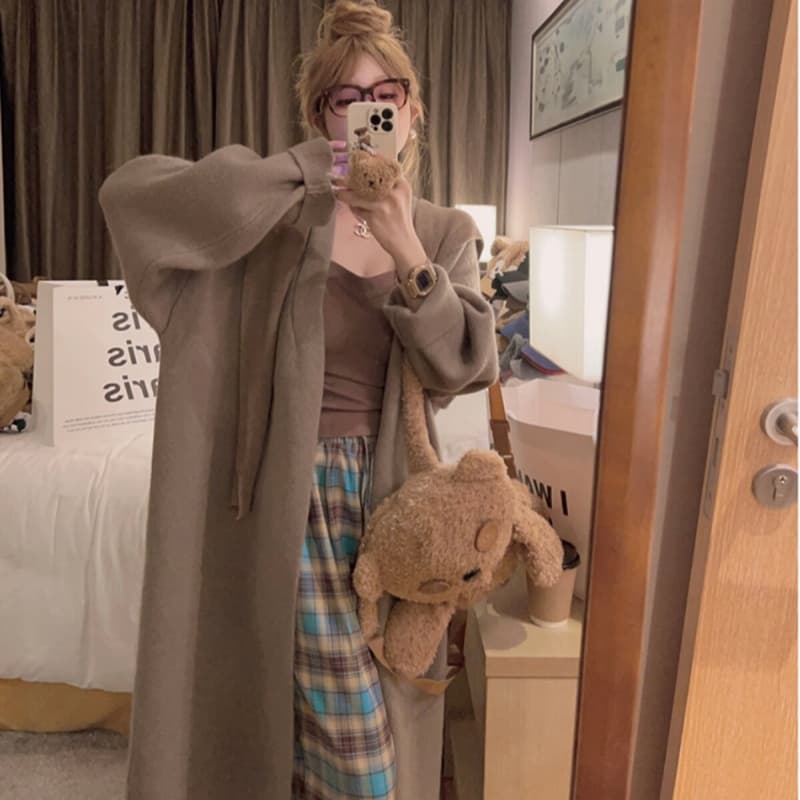 yukiss 느긋한 대 이불 세련된 센스 롱 코트 두꺼운 큰 머리카락 외투