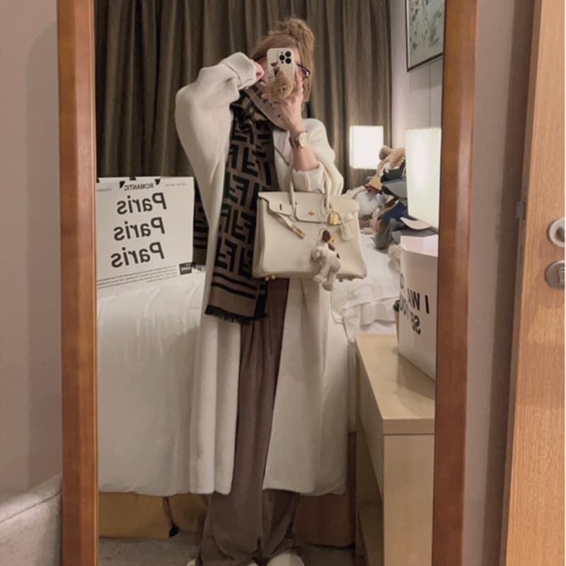 yukiss 느긋한 대 이불 세련된 센스 롱 코트 두꺼운 큰 머리카락 외투 이미지 4