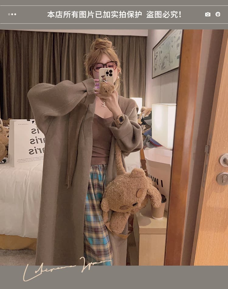 yukiss 느긋한 대 이불 세련된 센스 롱 코트 두꺼운 큰 머리카락 외투 상세 이미지 8