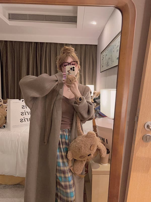 yukiss 느긋한 대 이불 세련된 센스 롱 코트 두꺼운 큰 머리카락 외투 상세 이미지 23