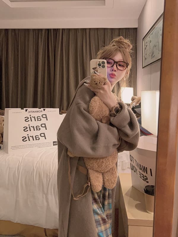 yukiss 느긋한 대 이불 세련된 센스 롱 코트 두꺼운 큰 머리카락 외투 상세 이미지 60