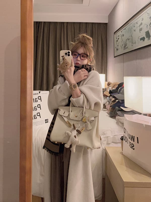 yukiss 느긋한 대 이불 세련된 센스 롱 코트 두꺼운 큰 머리카락 외투 상세 이미지 70