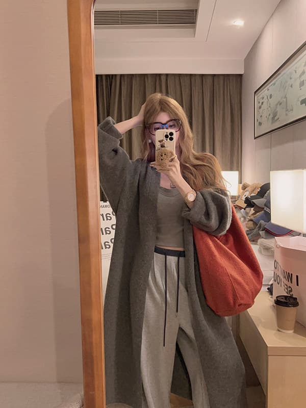 yukiss 느긋한 대 이불 세련된 센스 롱 코트 두꺼운 큰 머리카락 외투 상세 이미지 75