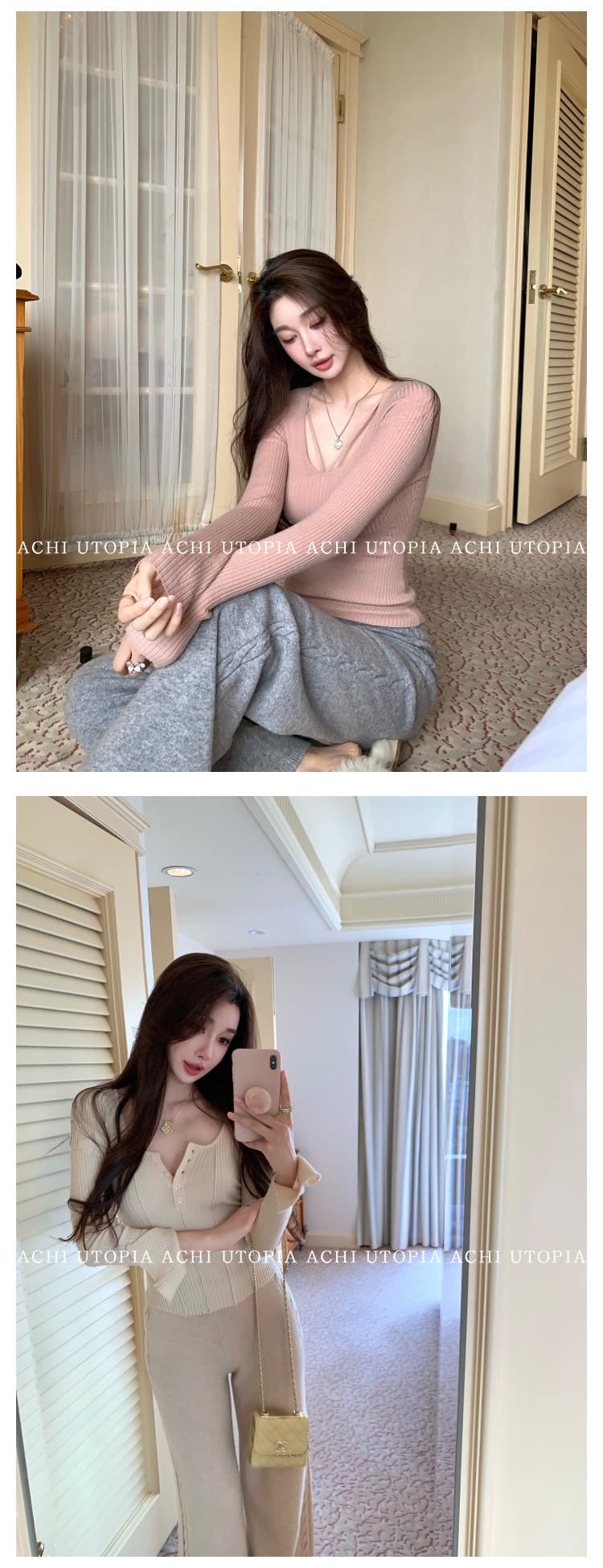 achi 대 또한 수영장 lp 천 골드 센스 양모 꽈배기 니트 넓은 다리 캐주얼 바지 여성 하이웨이스트 긴 바지 스트레이트 팬츠 상세 이미지 18