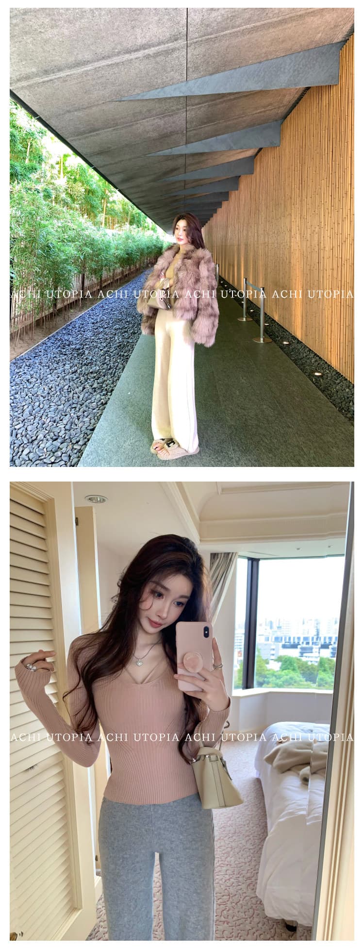 achi 대 또한 수영장 lp 천 골드 센스 양모 꽈배기 니트 넓은 다리 캐주얼 바지 여성 하이웨이스트 긴 바지 스트레이트 팬츠 상세 이미지 19