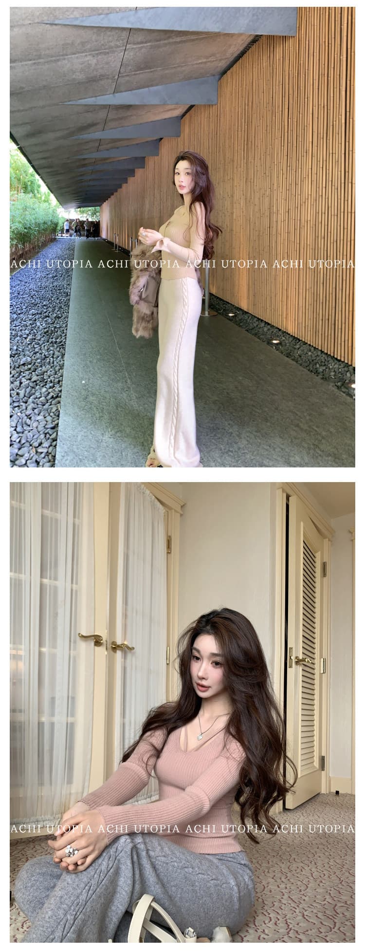 achi 대 또한 수영장 lp 천 골드 센스 양모 꽈배기 니트 넓은 다리 캐주얼 바지 여성 하이웨이스트 긴 바지 스트레이트 팬츠 상세 이미지 25