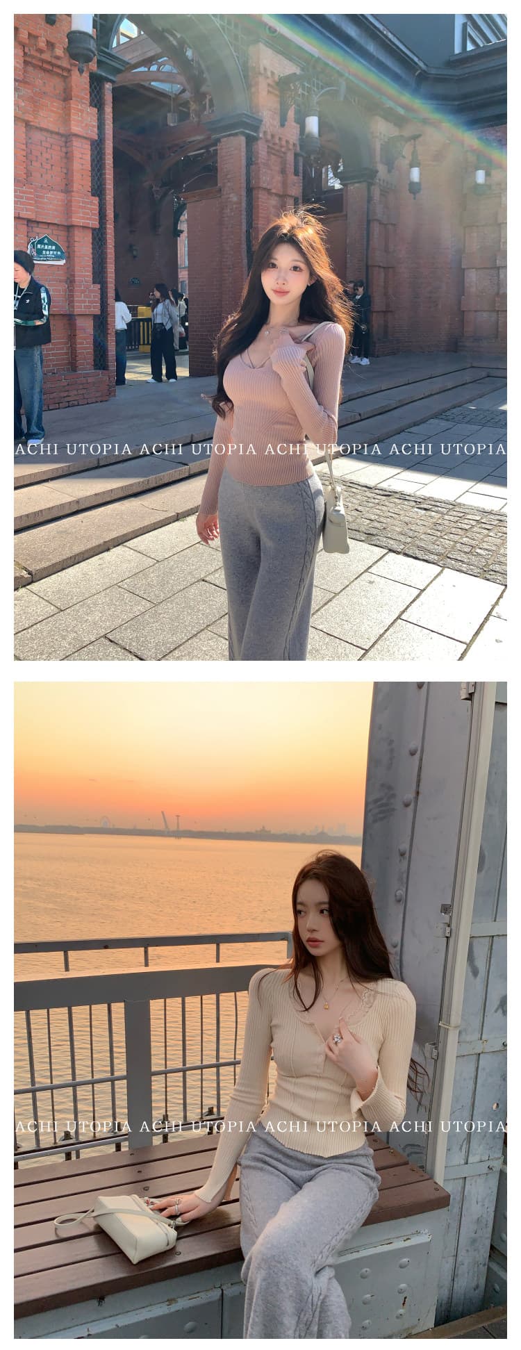 achi 대 또한 수영장 lp 천 골드 센스 양모 꽈배기 니트 넓은 다리 캐주얼 바지 여성 하이웨이스트 긴 바지 스트레이트 팬츠 상세 이미지 40