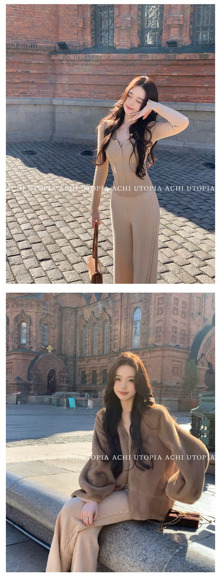achi 대 또한 수영장 lp 천 골드 센스 양모 꽈배기 니트 넓은 다리 캐주얼 바지 여성 하이웨이스트 긴 바지 스트레이트 팬츠 상세 이미지 43