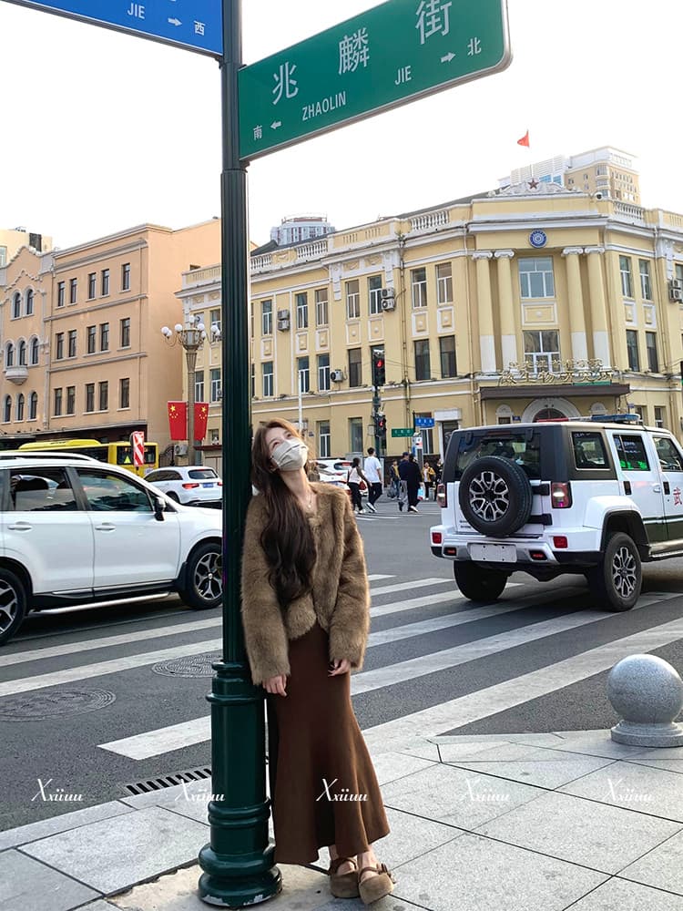 xxiiuu 도시 추적 가을 겨울 새로운 더블 색상 니트 반신 스커트 여성 품격 인어 꼬리 스커트 한 마디 치마 상세 이미지 5