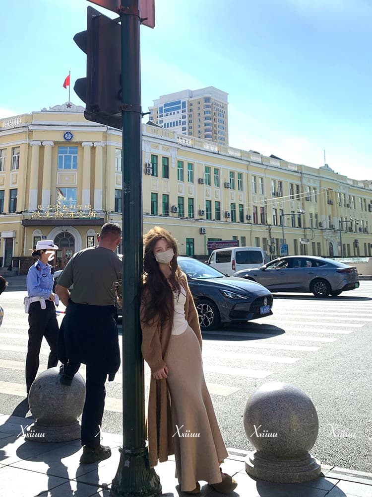 xxiiuu 새로운 레이스 생선뼈 슬립 켜기 옷 가방 코어 실 니트 인어 꼬리 스커트 수달 털 오픈 가디건 세 조각 세트 상세 이미지 9
