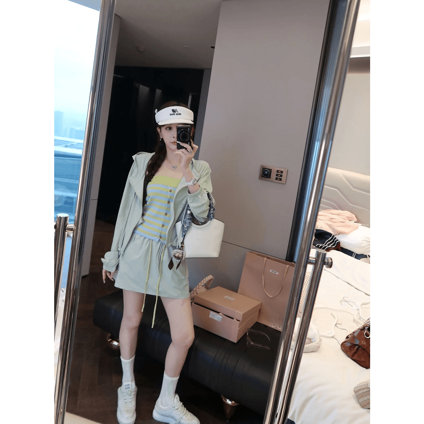 수영하다 사슴 사슴 패션 후드 자외선 차단 의류 캐주얼 스포츠 슈트 여성 여름 반신 치마바지 투피스 세트 이미지 3