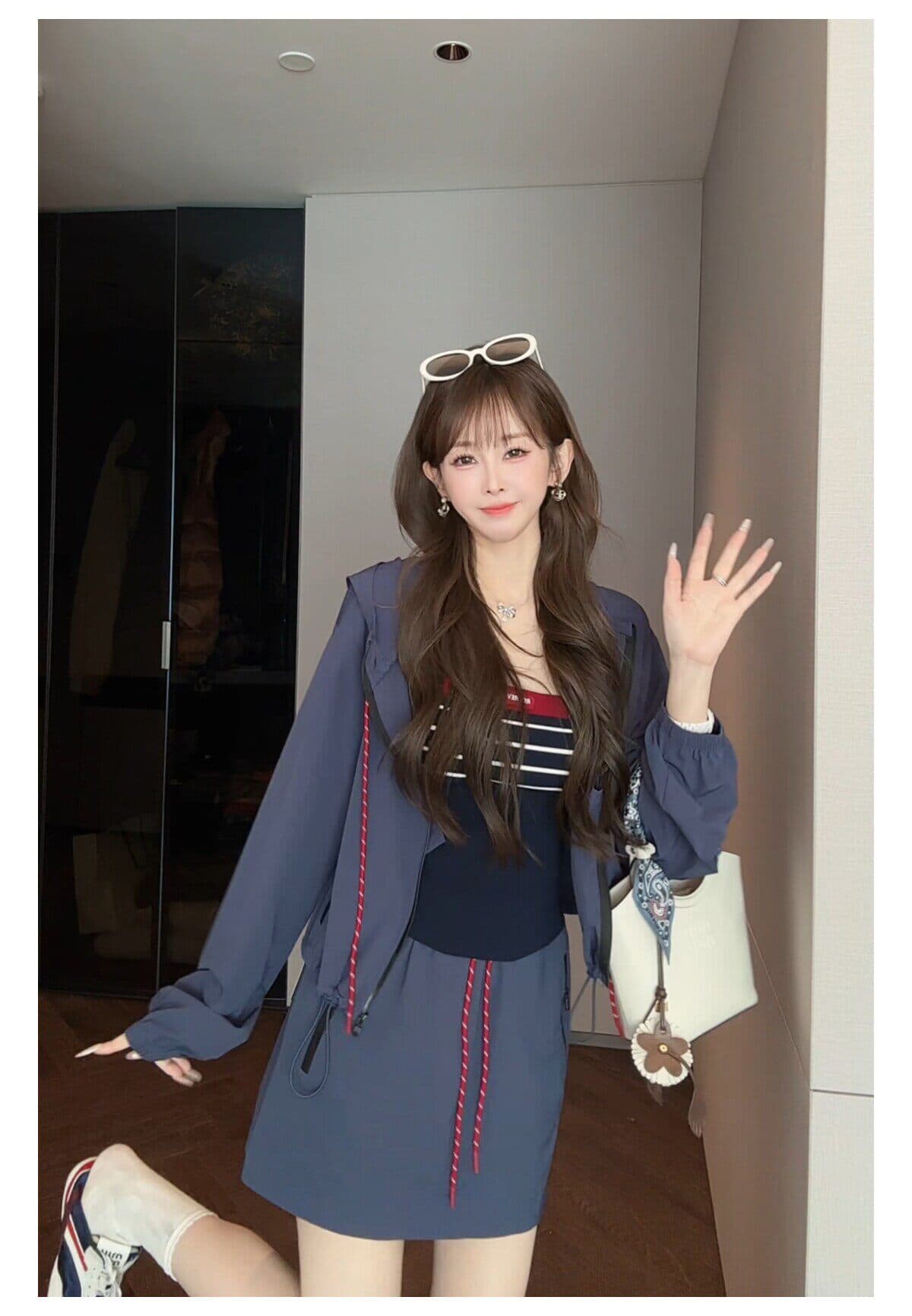 수영하다 사슴 사슴 패션 후드 자외선 차단 의류 캐주얼 스포츠 슈트 여성 여름 반신 치마바지 투피스 세트 상세 이미지 4
