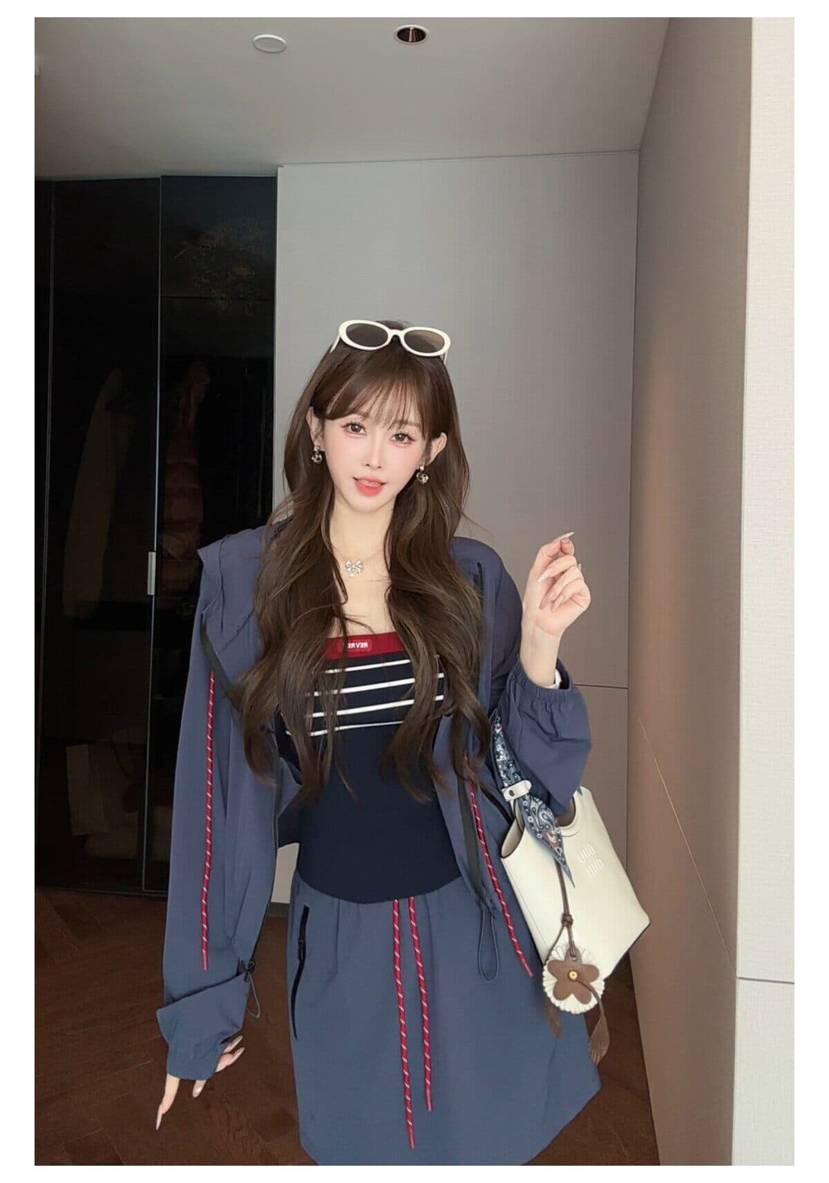 수영하다 사슴 사슴 패션 후드 자외선 차단 의류 캐주얼 스포츠 슈트 여성 여름 반신 치마바지 투피스 세트 상세 이미지 5