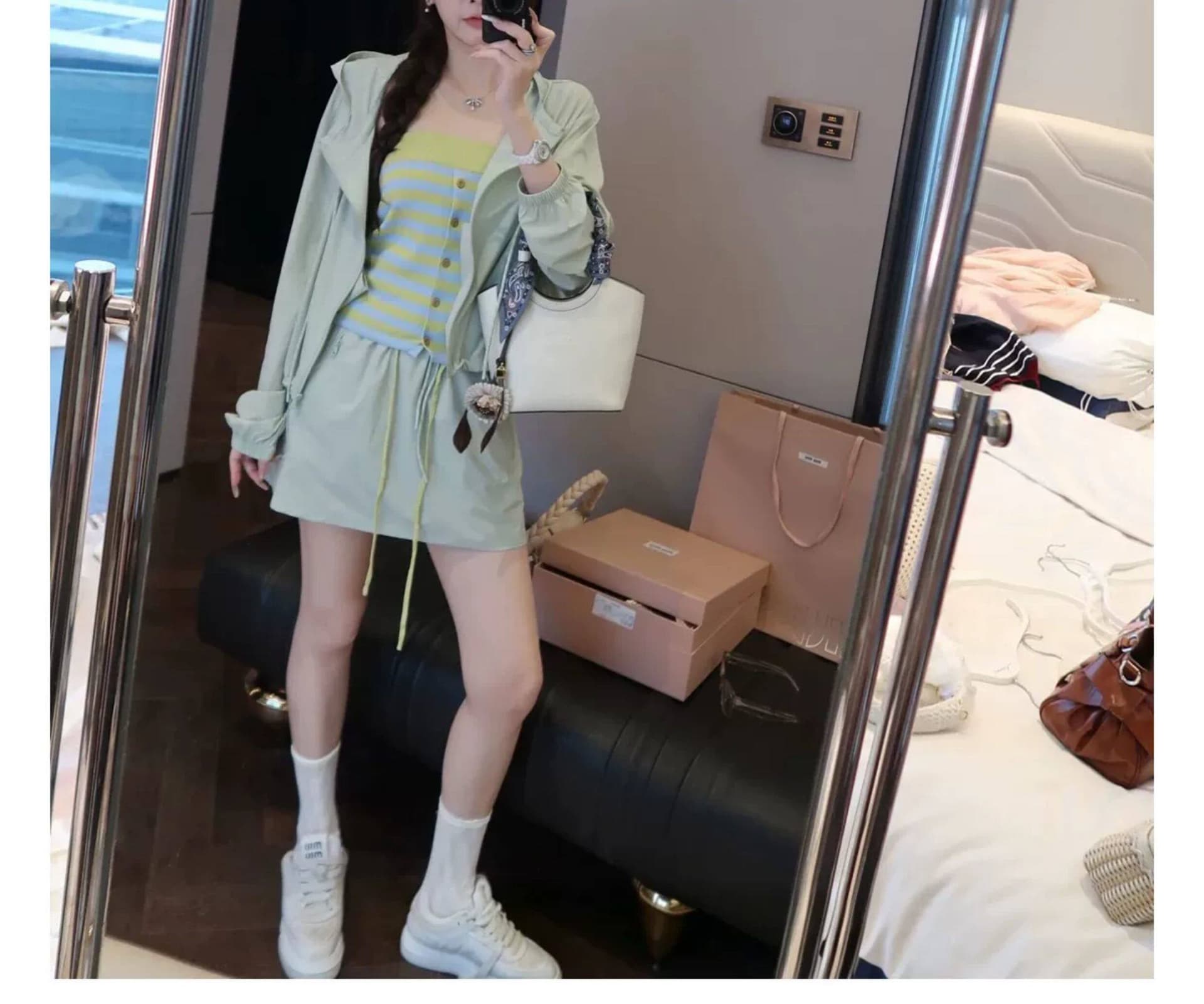 수영하다 사슴 사슴 패션 후드 자외선 차단 의류 캐주얼 스포츠 슈트 여성 여름 반신 치마바지 투피스 세트 상세 이미지 8