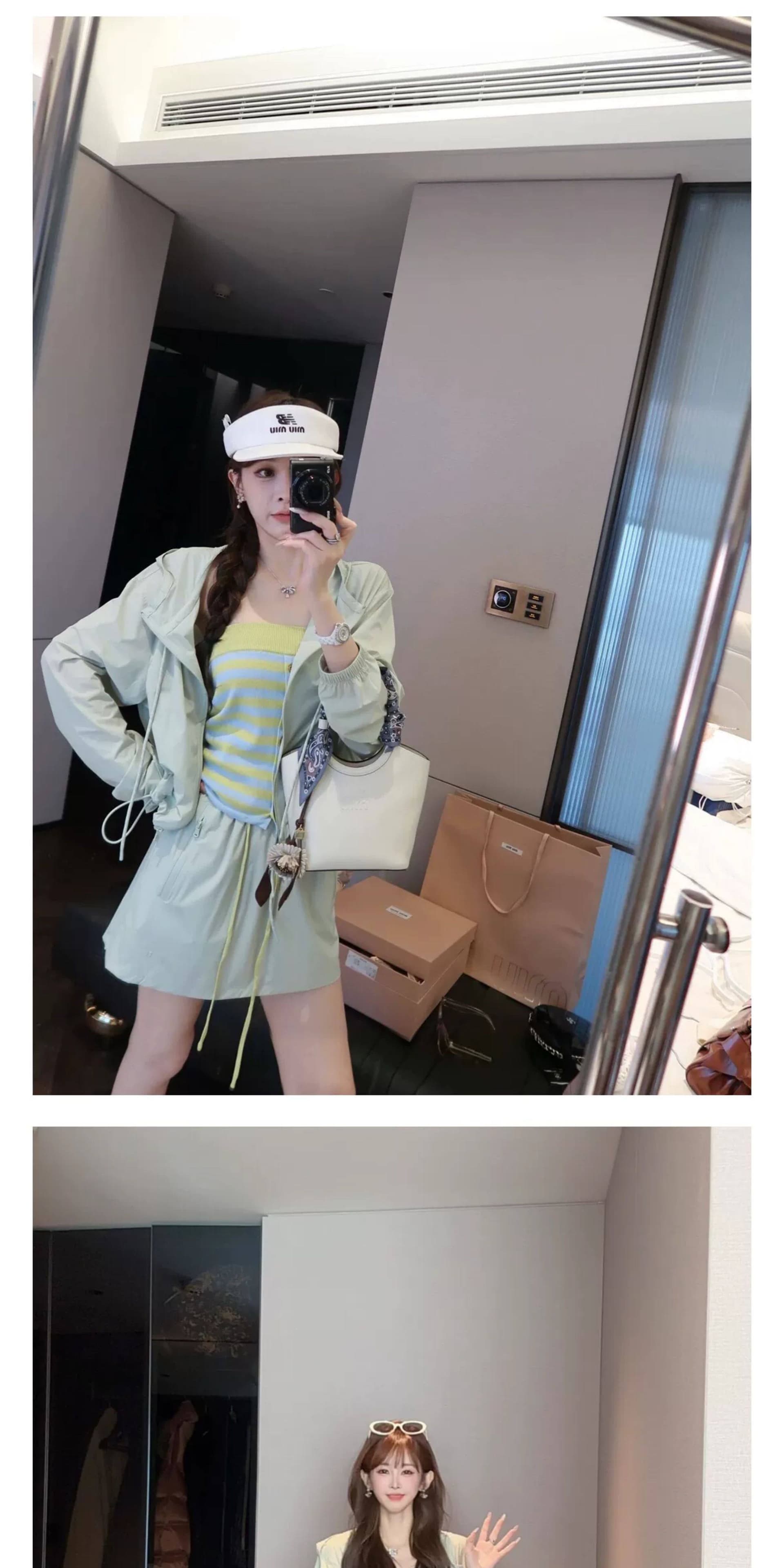 수영하다 사슴 사슴 패션 후드 자외선 차단 의류 캐주얼 스포츠 슈트 여성 여름 반신 치마바지 투피스 세트 상세 이미지 9