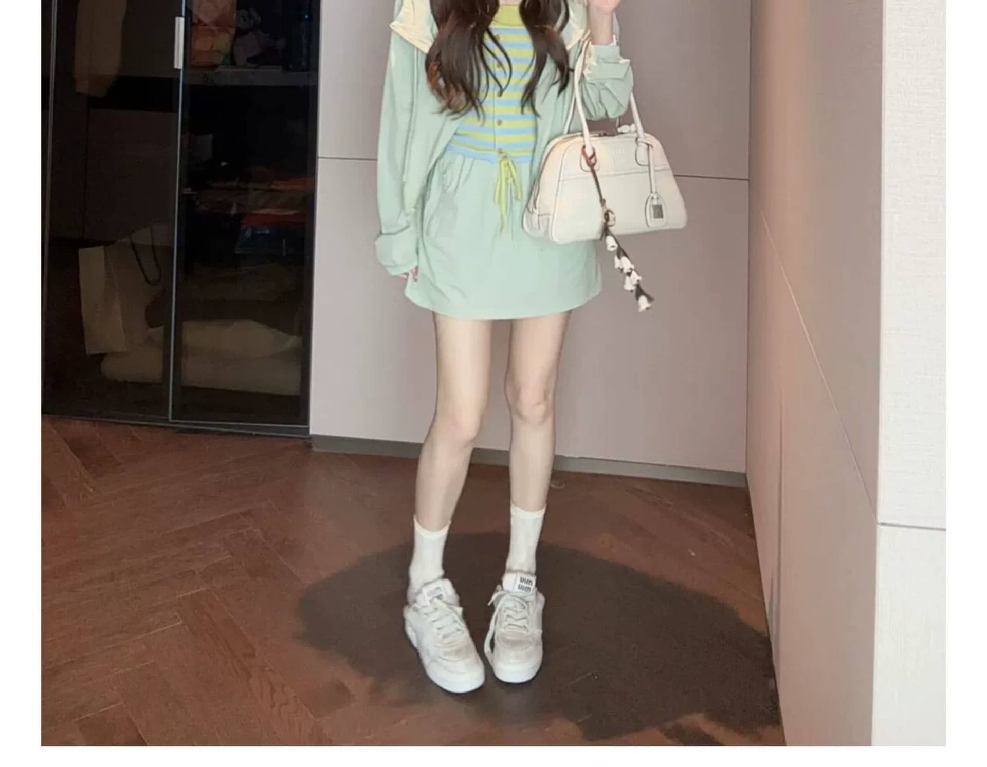 수영하다 사슴 사슴 패션 후드 자외선 차단 의류 캐주얼 스포츠 슈트 여성 여름 반신 치마바지 투피스 세트 상세 이미지 10