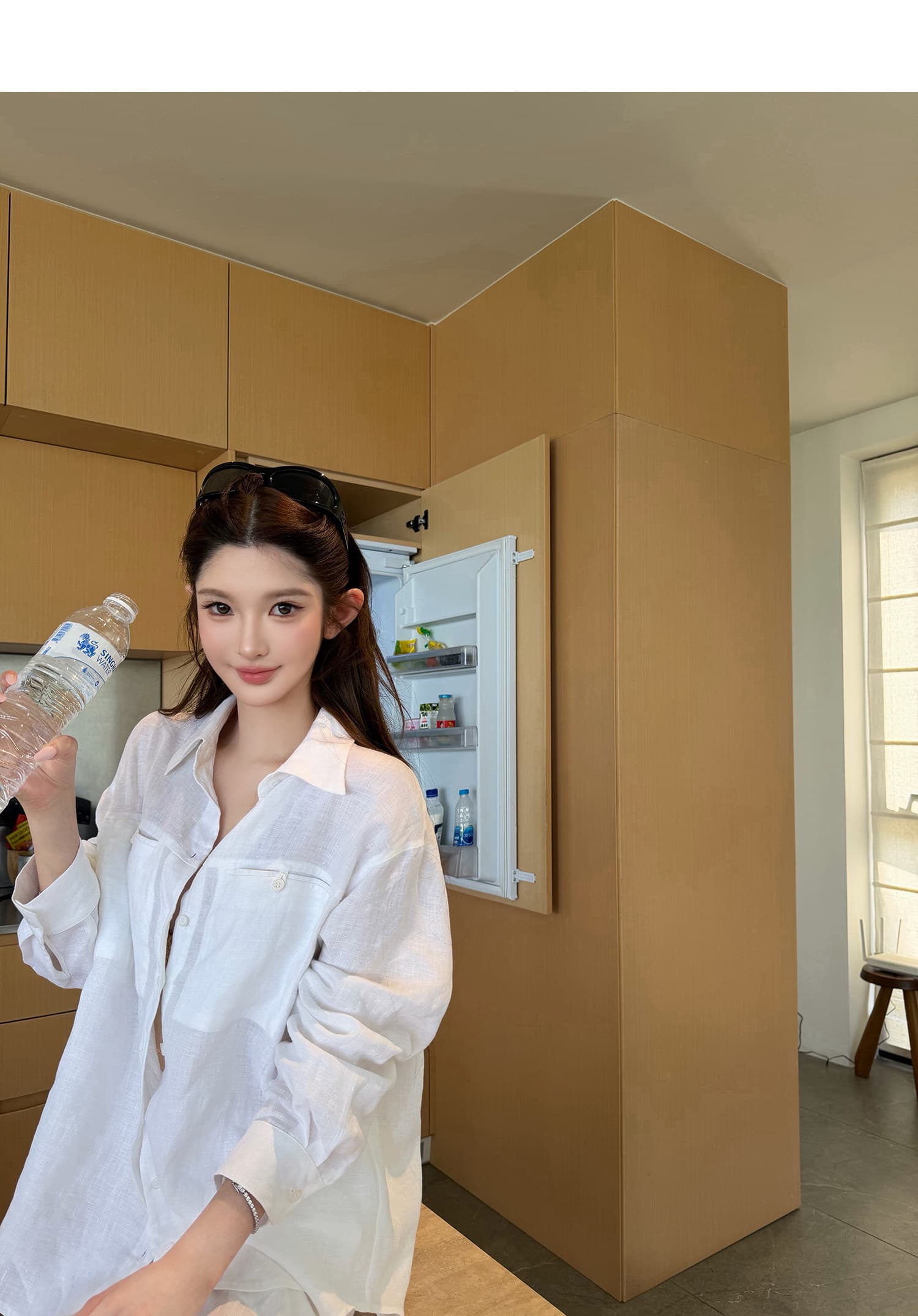 2026 새로운 chicyou 인생 오래된 돈 아마 세트 100 아마 느슨함 셔츠 긴 바지 투피스 슈트 상세 이미지 4