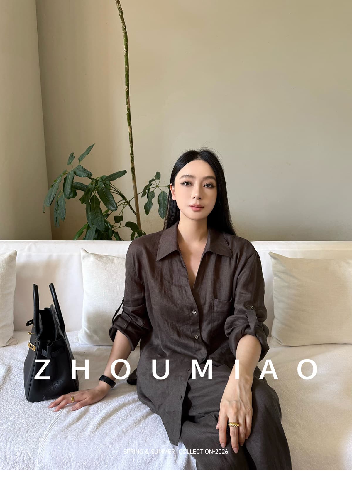 주 淼 zhoumiao 오래된 돈 영구하다 럭셔리 라이 경기 서울 넓은 다리 슬랙스 아마 셔츠 세트 여성 상세 이미지 26
