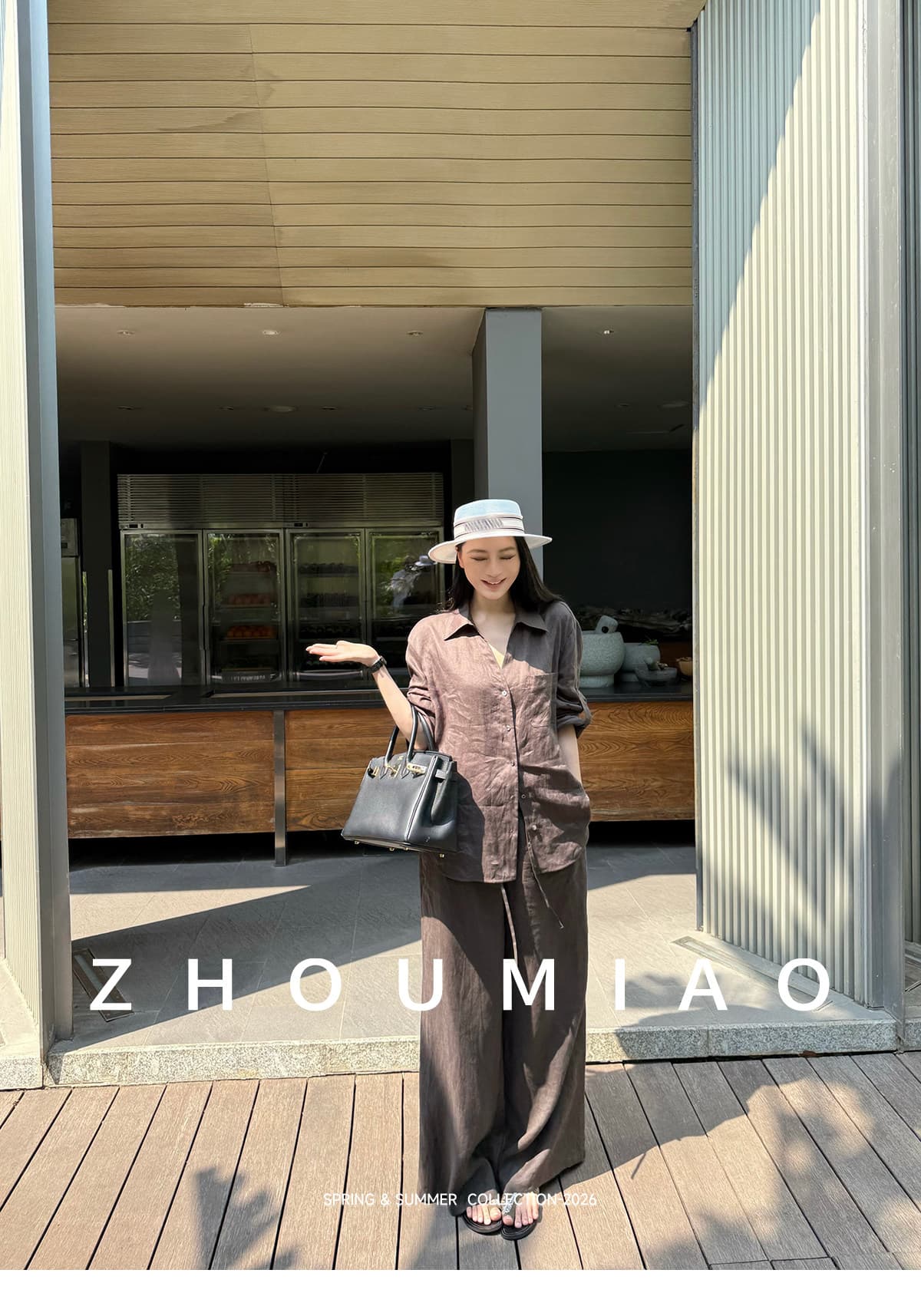 주 淼 zhoumiao 오래된 돈 영구하다 럭셔리 라이 경기 서울 넓은 다리 슬랙스 아마 셔츠 세트 여성 상세 이미지 42