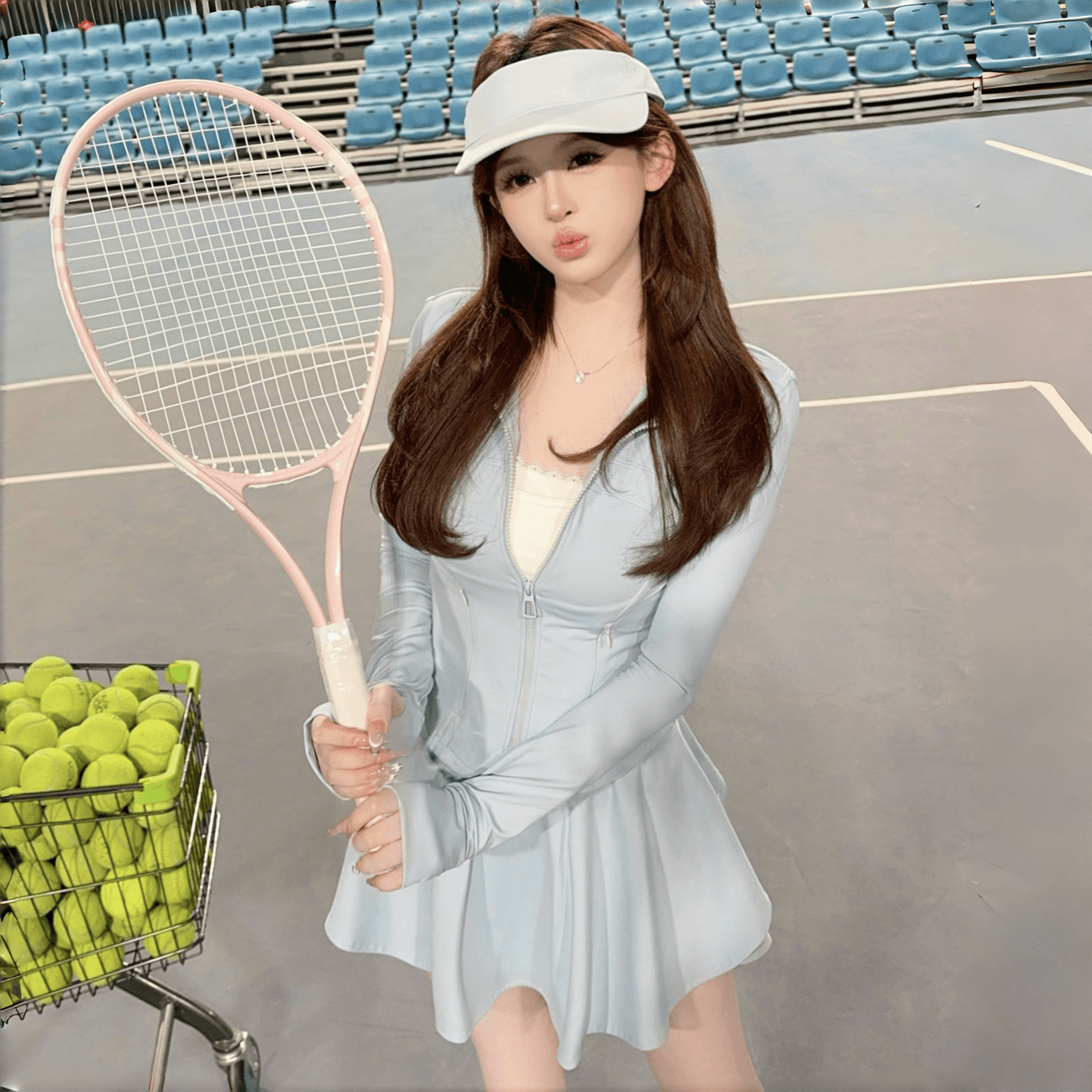 유럽 상품 패션 운동 캐주얼 자외선 차단 세트 여성 여름 요가 의류 깃털 테니스 지퍼 재킷 미니 스커트 투피스 세트 이미지 3