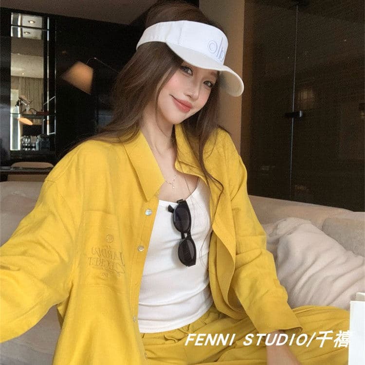 fenni studio 천년기 오리지널 주간 실크 아마 셔츠 세트 긴팔 자외선 차단 맨위 캐주얼 바지 긴 바지 이미지 4