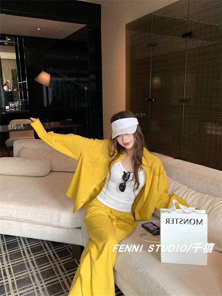 fenni studio 천년기 오리지널 주간 실크 아마 셔츠 세트 긴팔 자외선 차단 맨위 캐주얼 바지 긴 바지 상세 이미지 4