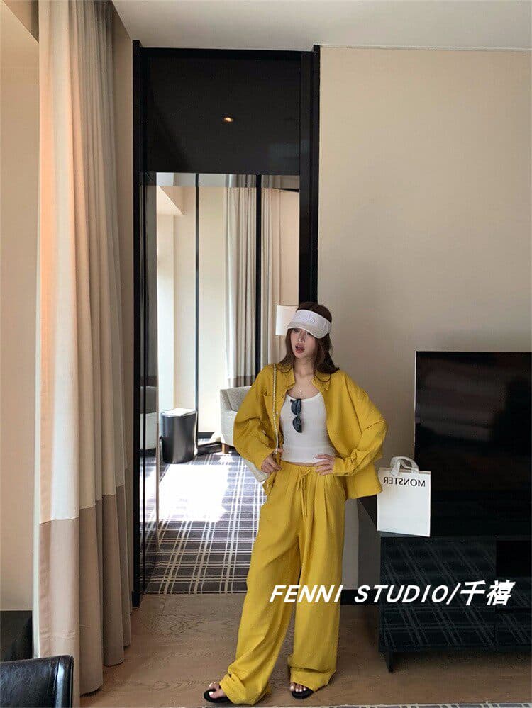 fenni studio 천년기 오리지널 주간 실크 아마 셔츠 세트 긴팔 자외선 차단 맨위 캐주얼 바지 긴 바지 상세 이미지 6