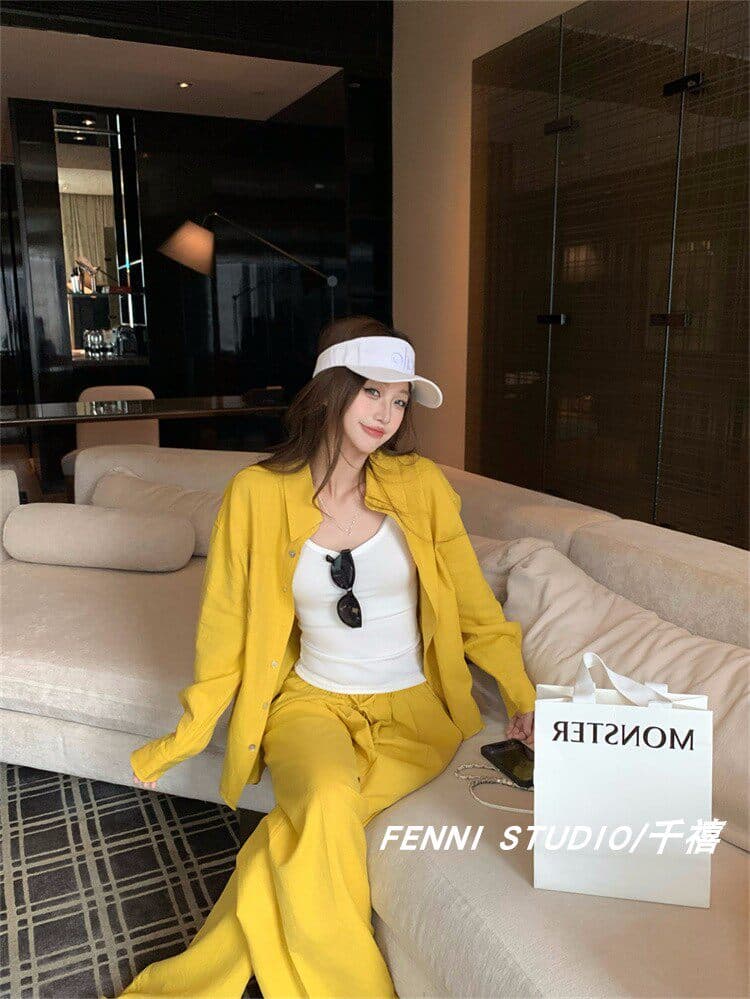 fenni studio 천년기 오리지널 주간 실크 아마 셔츠 세트 긴팔 자외선 차단 맨위 캐주얼 바지 긴 바지 상세 이미지 7