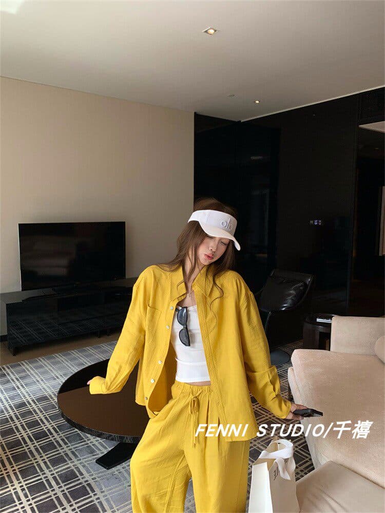 fenni studio 천년기 오리지널 주간 실크 아마 셔츠 세트 긴팔 자외선 차단 맨위 캐주얼 바지 긴 바지 상세 이미지 11