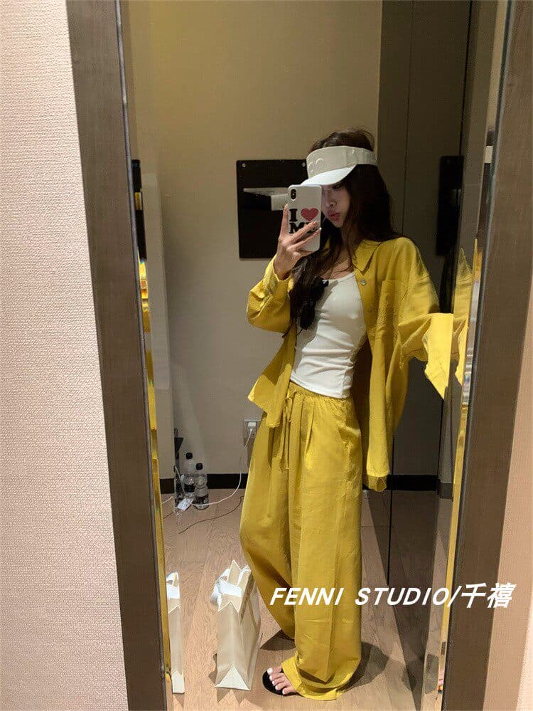 fenni studio 천년기 오리지널 주간 실크 아마 셔츠 세트 긴팔 자외선 차단 맨위 캐주얼 바지 긴 바지 상세 이미지 13