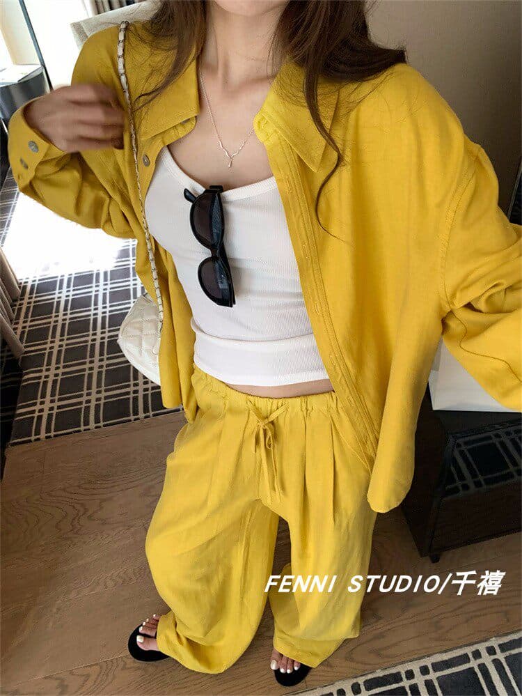 fenni studio 천년기 오리지널 주간 실크 아마 셔츠 세트 긴팔 자외선 차단 맨위 캐주얼 바지 긴 바지 상세 이미지 14