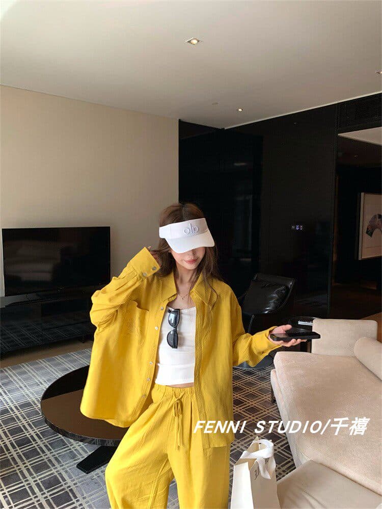fenni studio 천년기 오리지널 주간 실크 아마 셔츠 세트 긴팔 자외선 차단 맨위 캐주얼 바지 긴 바지 상세 이미지 15