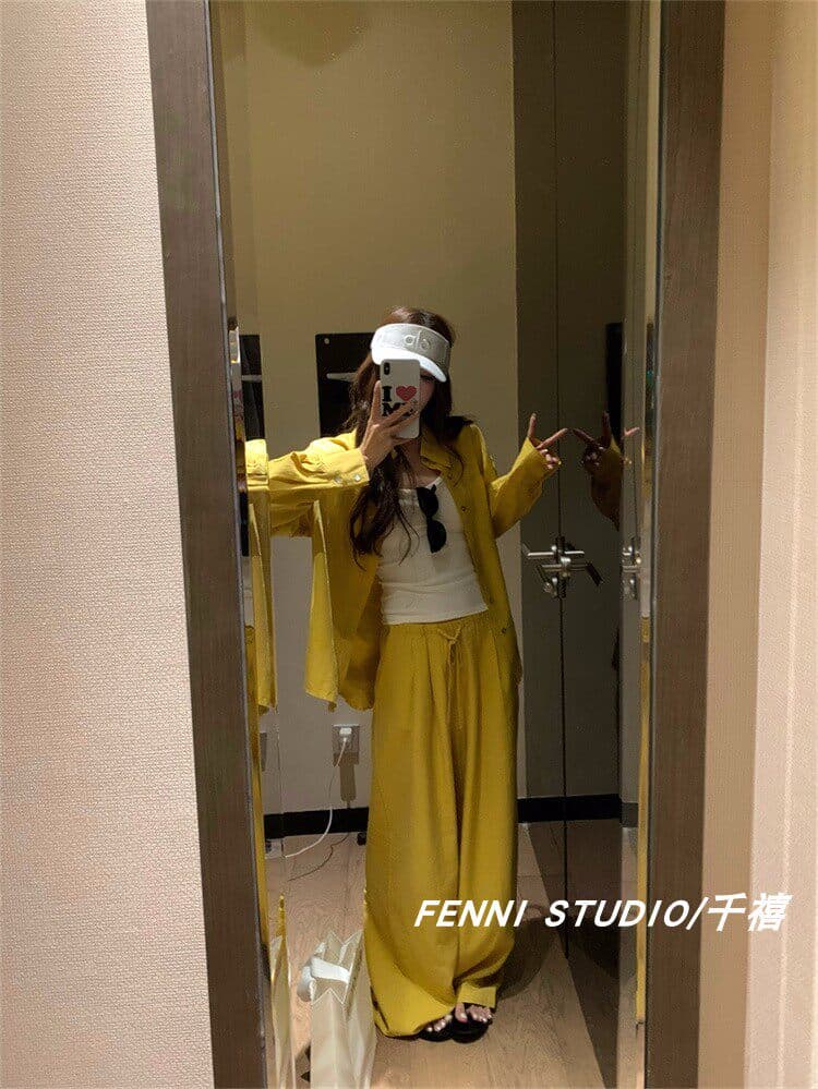 fenni studio 천년기 오리지널 주간 실크 아마 셔츠 세트 긴팔 자외선 차단 맨위 캐주얼 바지 긴 바지 상세 이미지 17