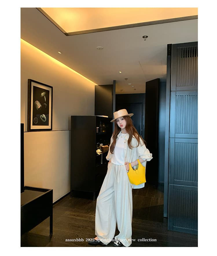 aaaaxbbb A 천 신화 만 사원 주간 실크 아마 셔츠 세트 긴팔 자외선 차단 맨위 캐주얼 바지 긴 바지 상세 이미지 29