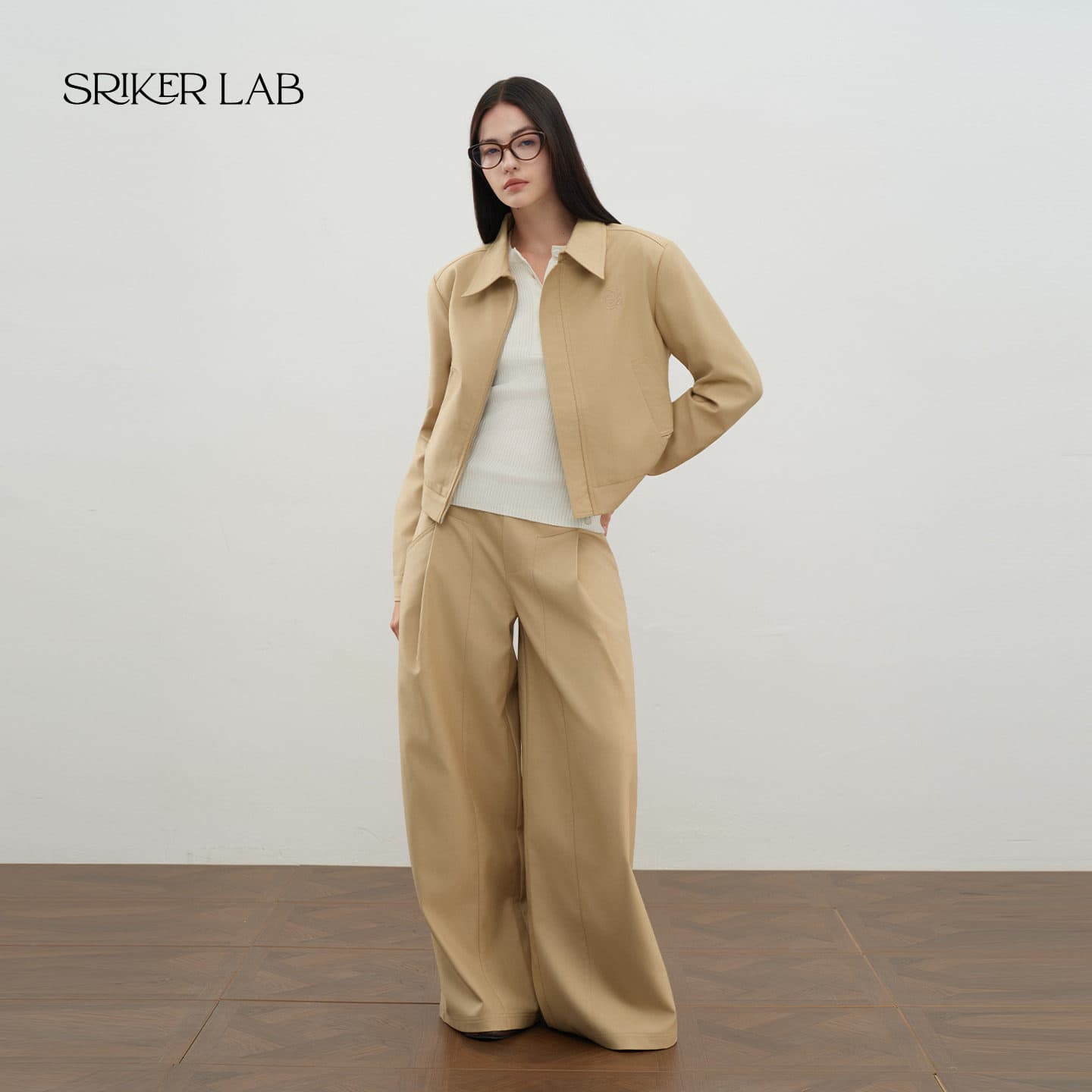 srikerlab 복잡한 고대 돈 바람 카키 색 재킷 쇼트 스타일 재킷 와이드 레그 팬츠 투피스 슈트 이미지 2