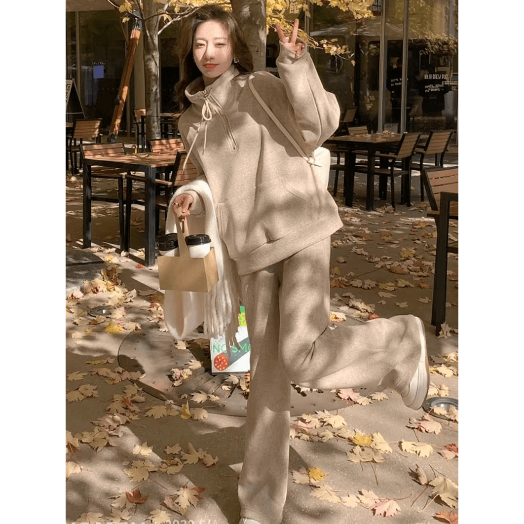 품격 후드티 세트 2026 년 가을 겨울철 새로운 아메리칸 미니멀리즘 다용도 슬림해 보이는 세트 이미지 2