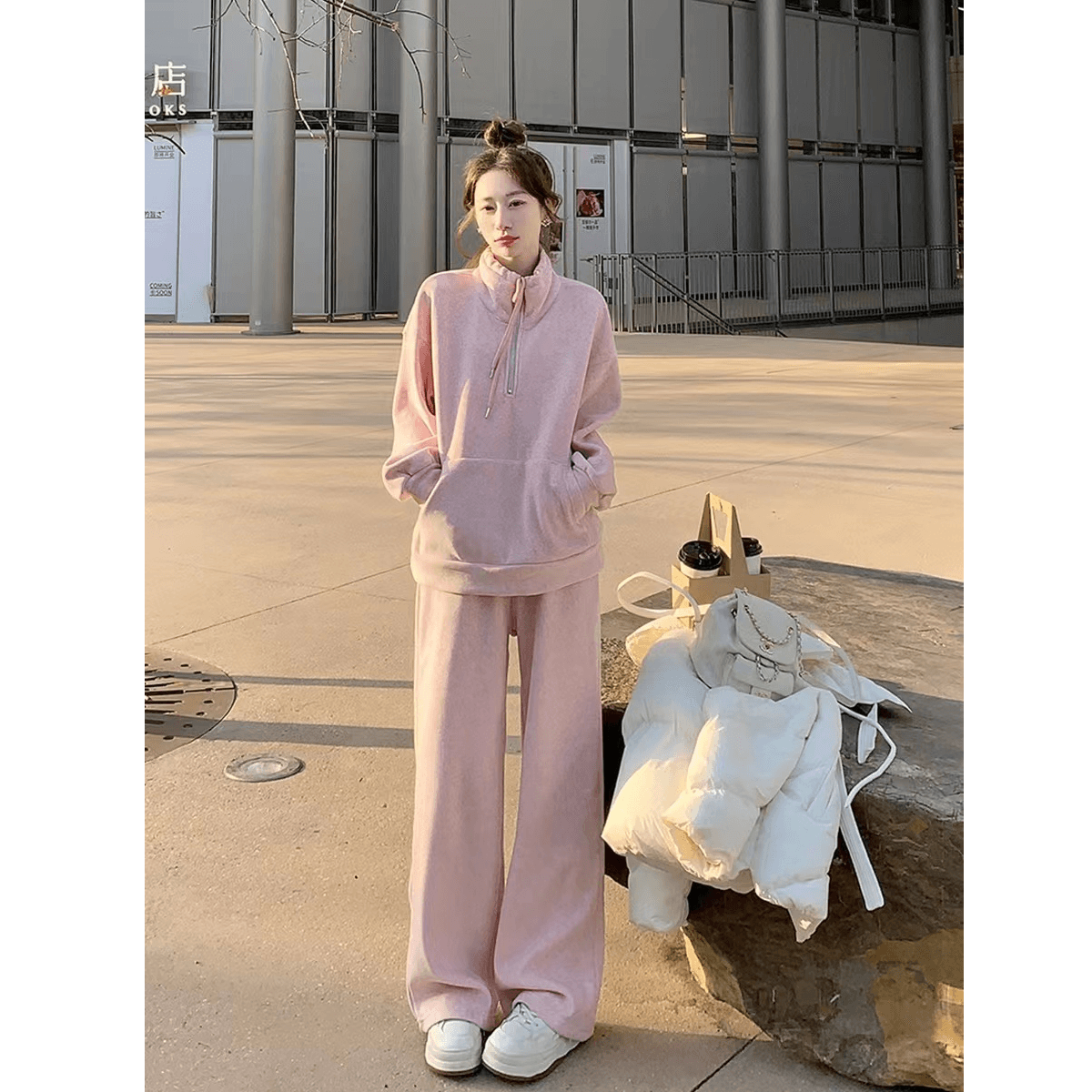 품격 후드티 세트 2026 년 가을 겨울철 새로운 아메리칸 미니멀리즘 다용도 슬림해 보이는 세트 상세 이미지 1