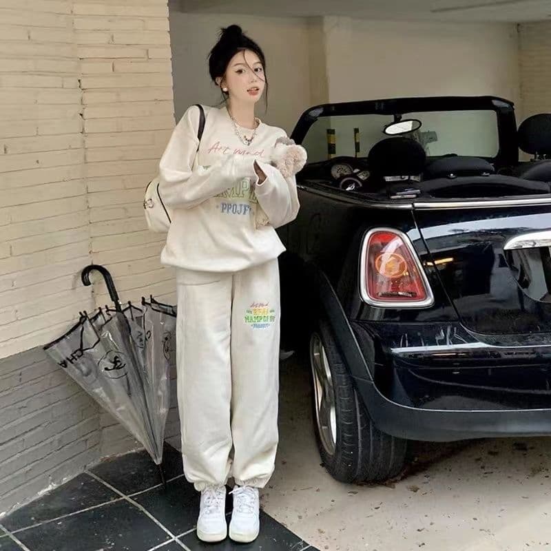 2026 새로운 서비스 세트 여성 가을 새로운 루즈핏 슬림해 보이는 패션 후드티 캐주얼 투피스 세트 상세 이미지 5