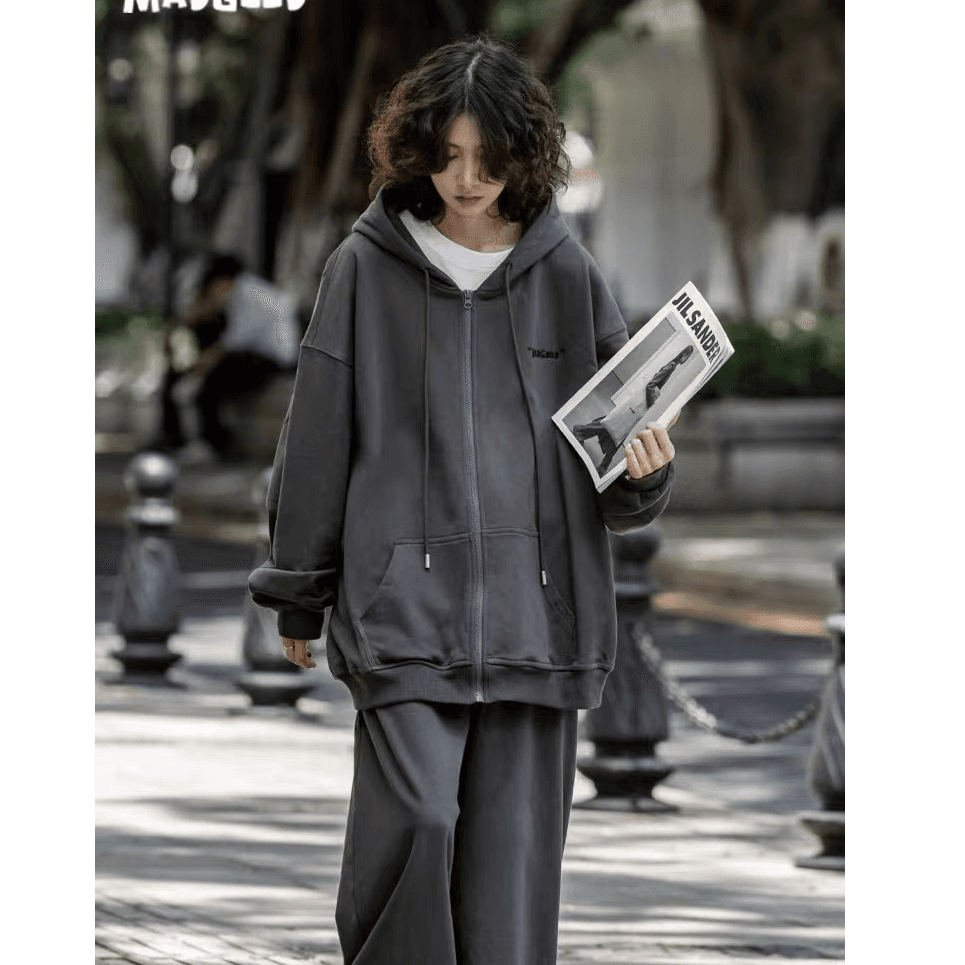 후드 티 스웨터 패션 외국 가스 스포츠 슈트 여성 가을 학생 한국 스타일 루즈핏 슬림해 보이는 캐주얼 투피스 세트 상세 이미지 4